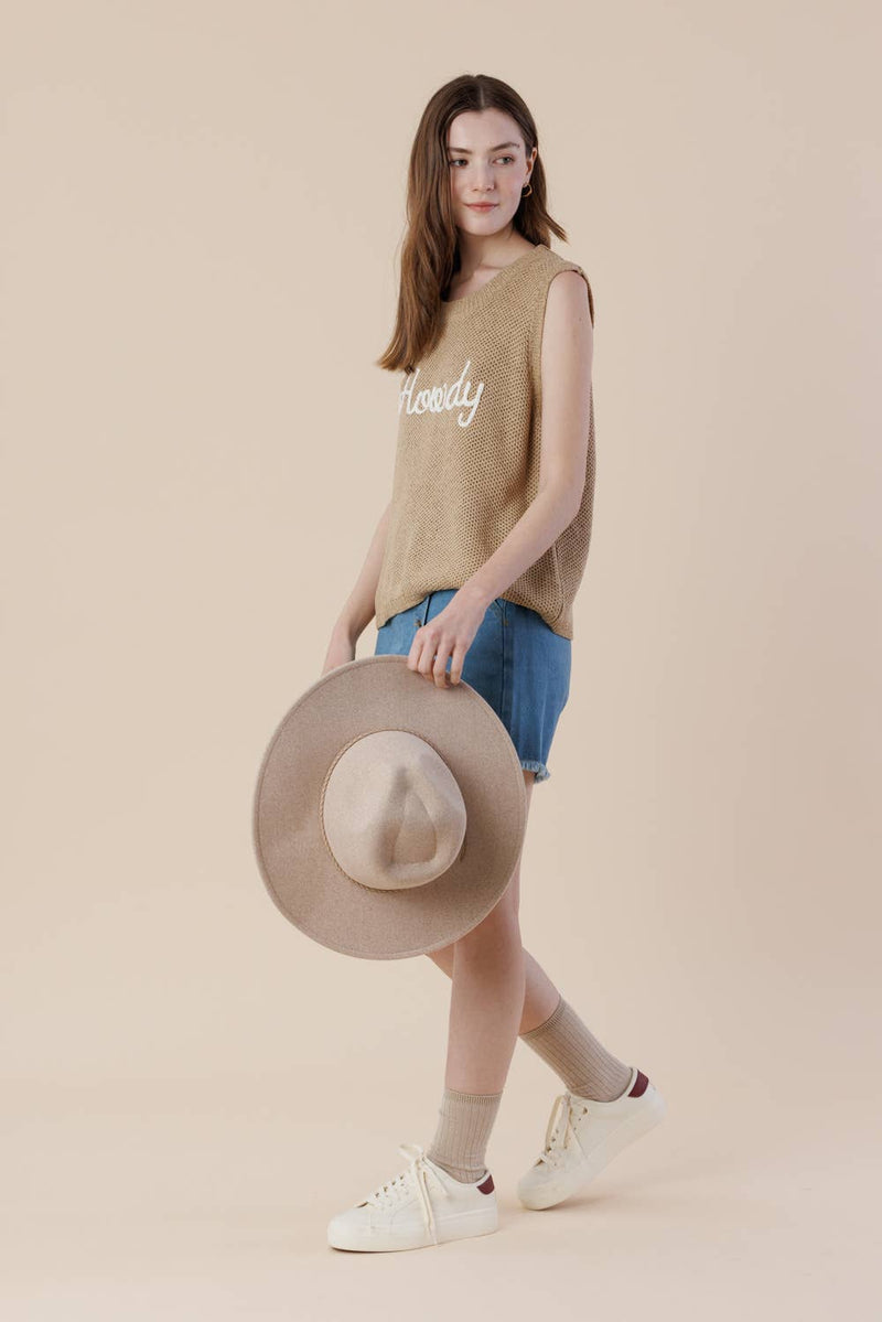 Howdy Embroidery Sweater Tank – Western Sleeveless Vest: SAND