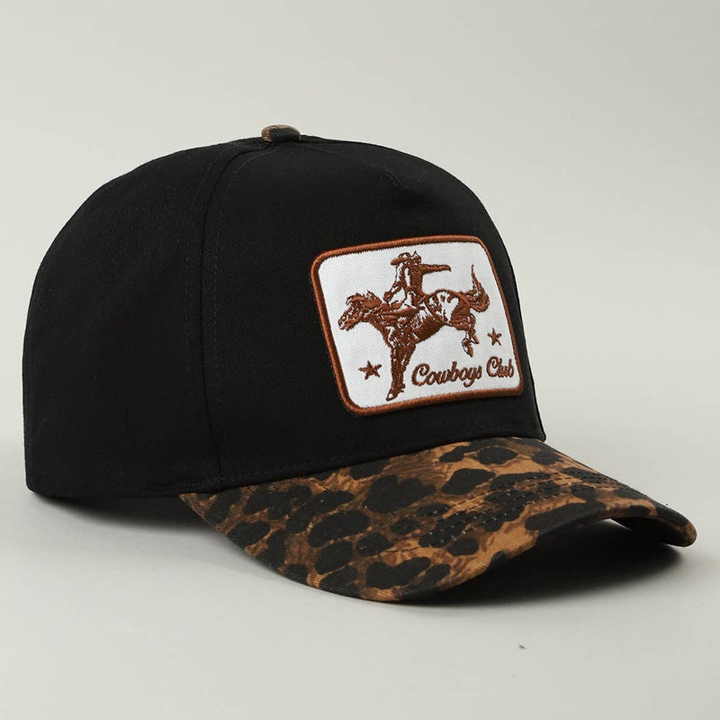 Cowboys Club Embroidered Patch Leopard Brim Trucker Hat: BEIGE / ONE SIZE