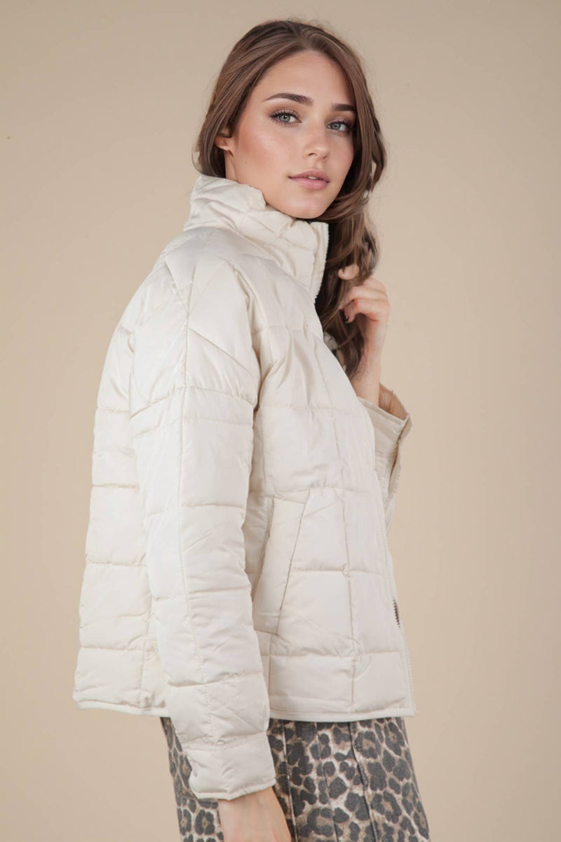 NJ90311-Solid Puffer Padded Warm Jacket