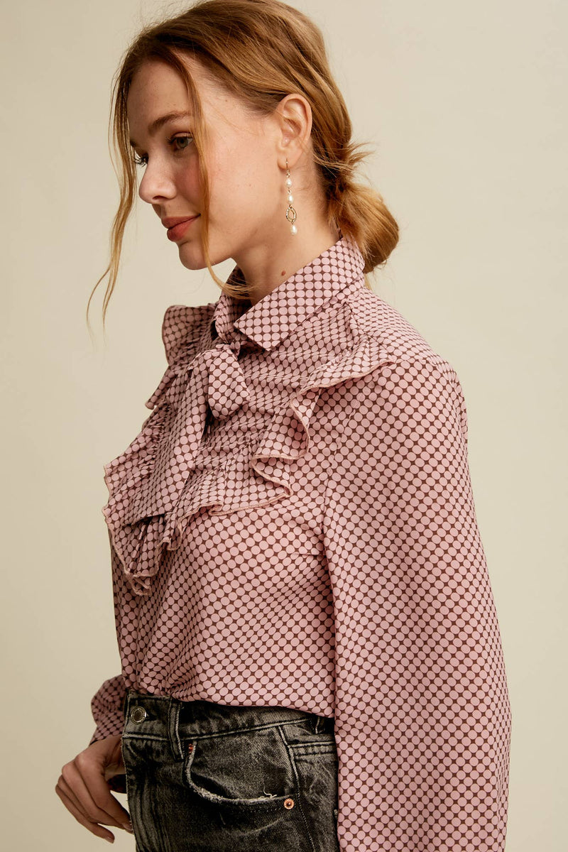 Ruffle Tie-Neck Printed Blouse