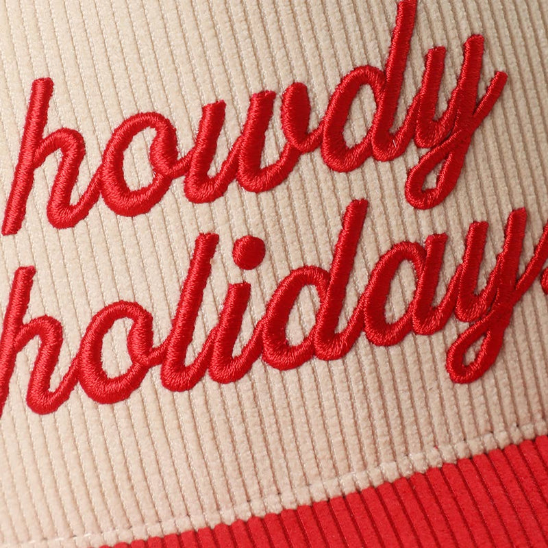 Howdy Holidays 3D Text Embroidery Corduroy Hat: RED / One Size