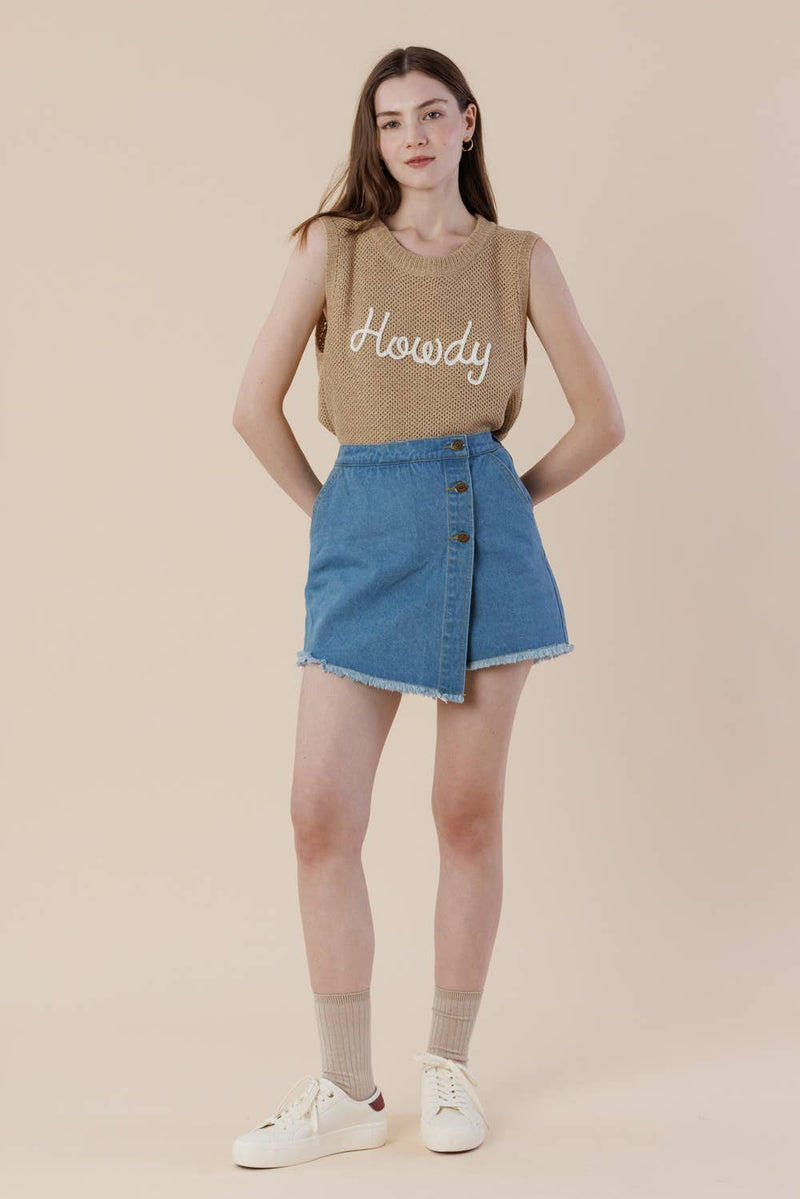 Howdy Embroidery Sweater Tank – Western Sleeveless Vest: SAND