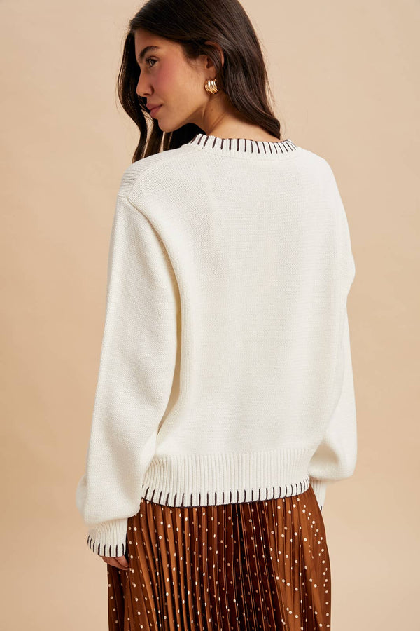 HORSE MOTIF KNITTED SWEATER: CREME