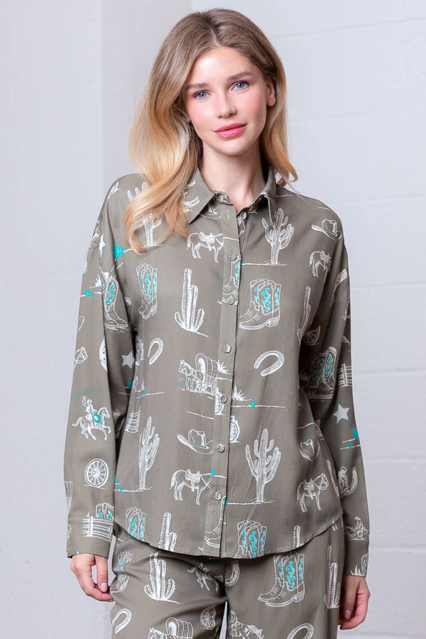 PRINTED L/S W/ COLLAR BUTTON DOWN OVERSIZED SHIRT – Rockin A