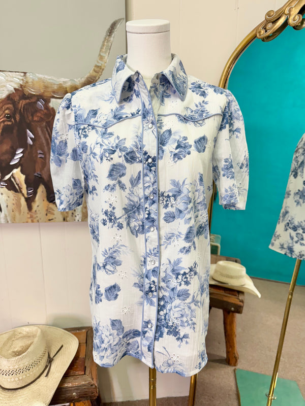 Fancy Floral Pearl snap western short sleeve blouse 