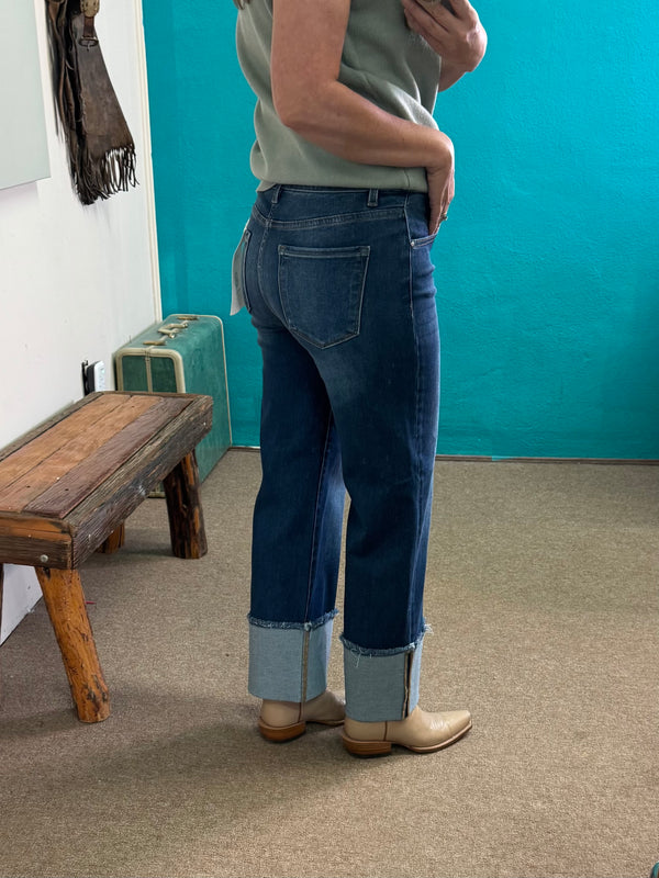 Risen Mid Rise Crop Wide Cuffed Jeans