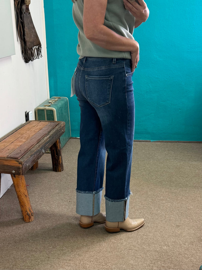 Risen Mid Rise Crop Wide Cuffed Jeans