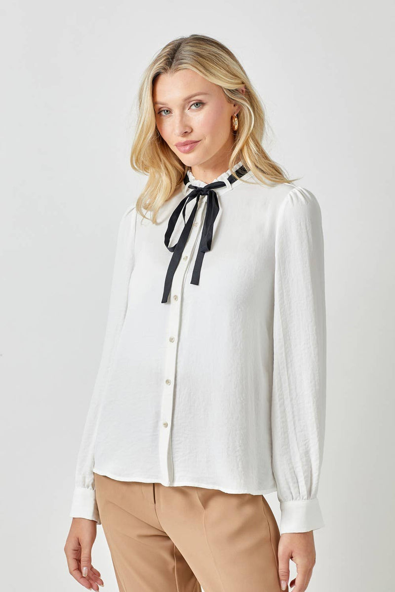 White Ruffle and Ribbon Blouse