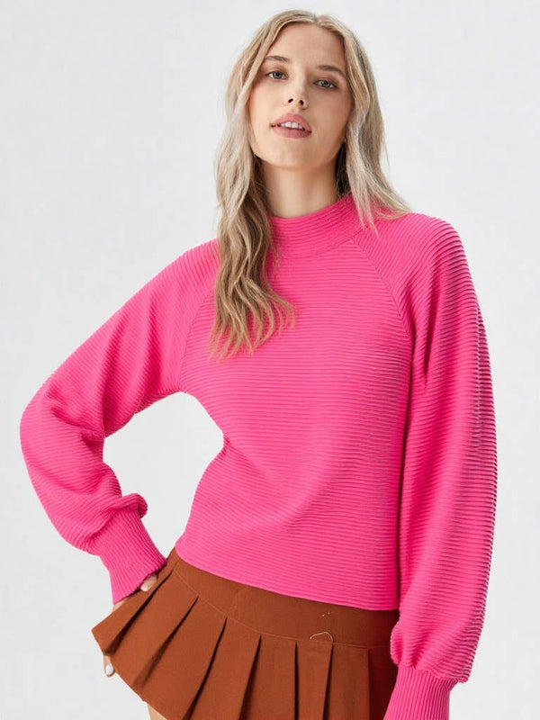 Mock Neck Textured Knit Top