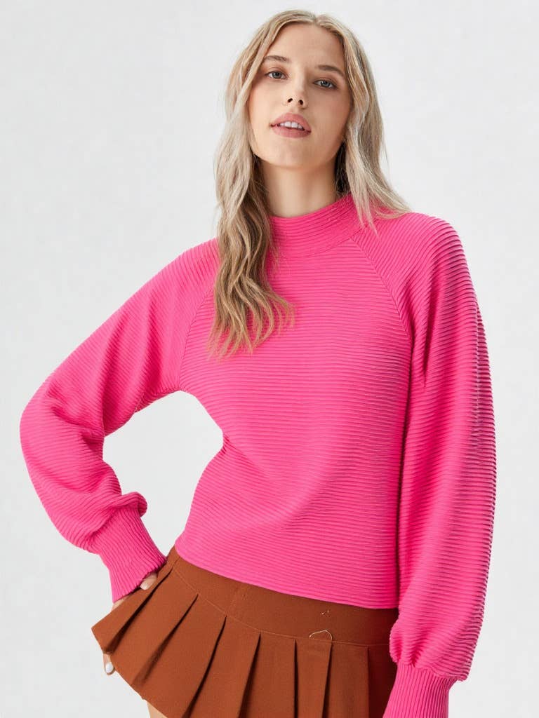 Mock Neck Textured Knit Top
