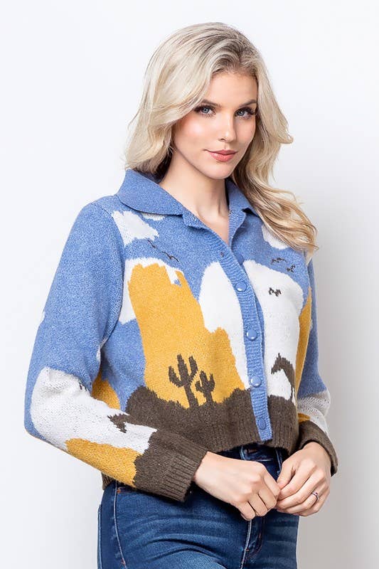 Cozy sweater knit horse cardigan: CHAMBRAY