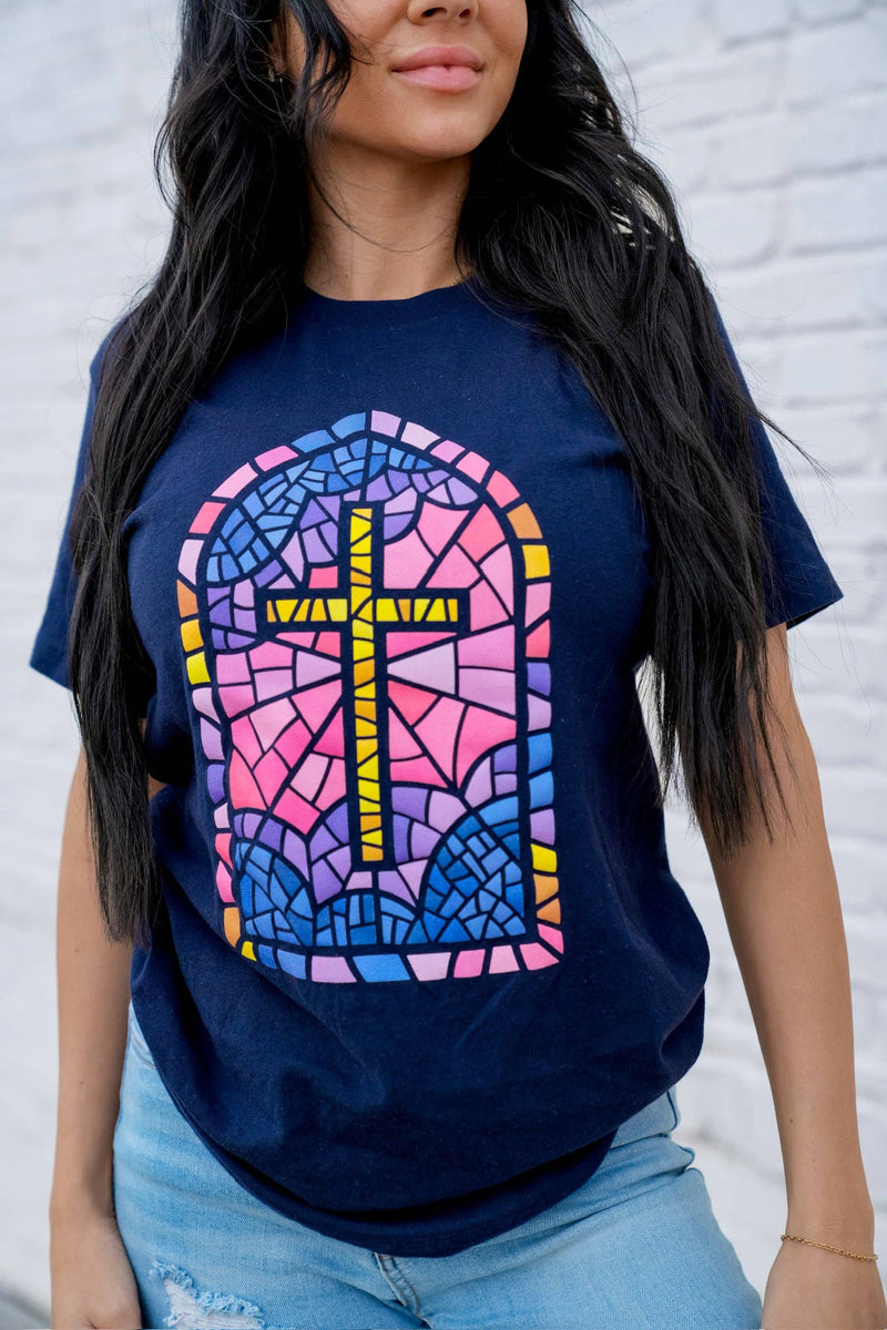 Stained Glass Cross graphic tee