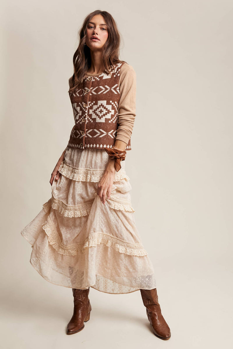 Brown Southwestern Button-Up Wool Vest