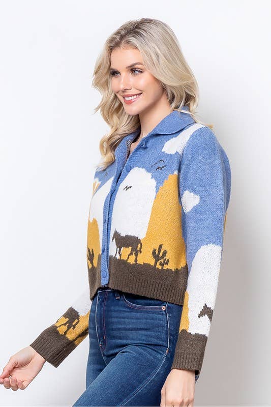 Cozy sweater knit horse cardigan: CHAMBRAY