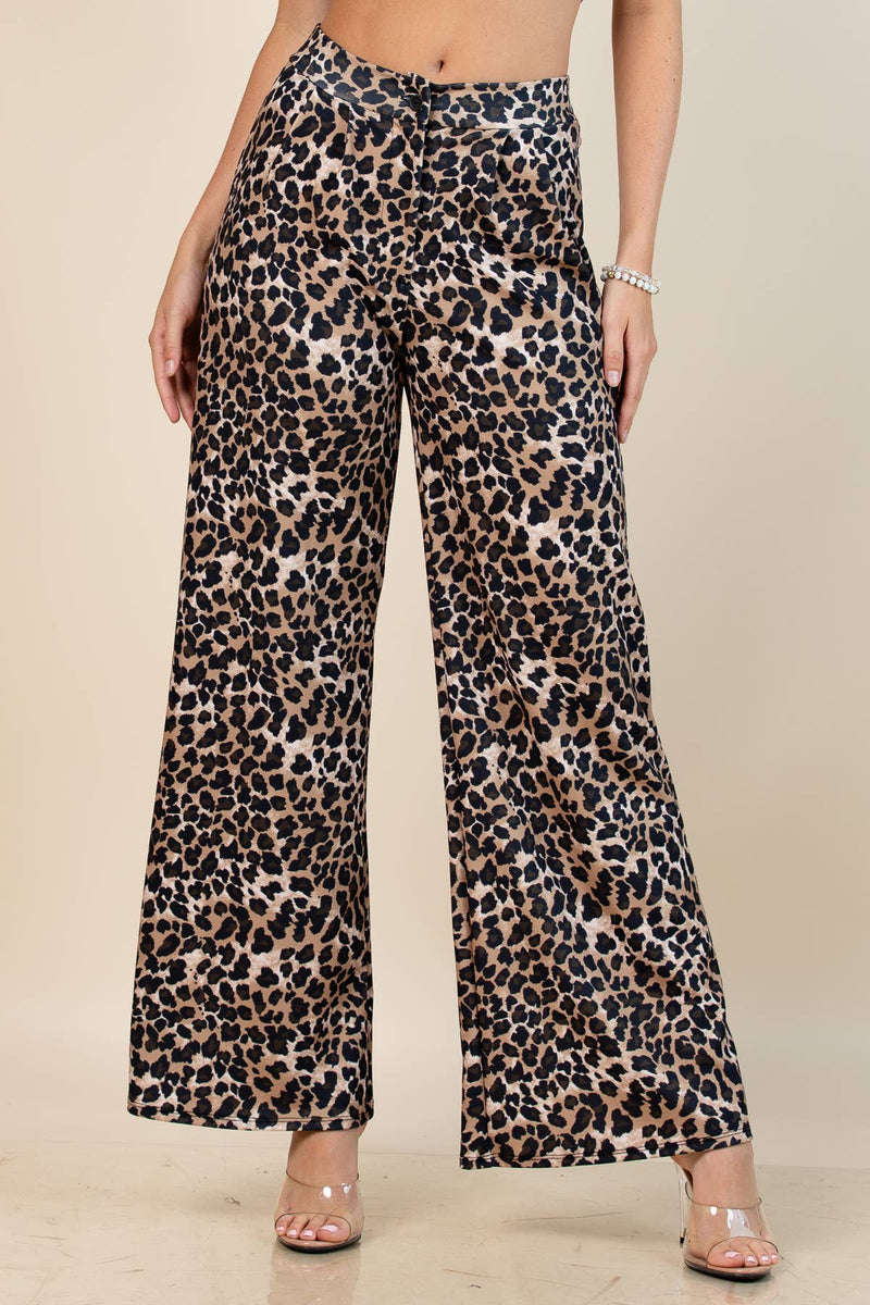 Leopard Angelica Animal  Print Elastic Wide Pants