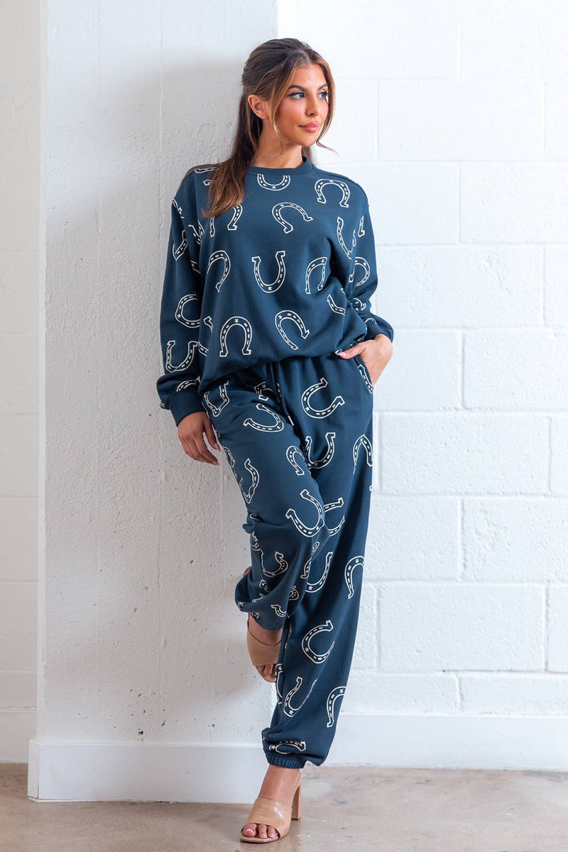 PRINTED BANDING LONG STRIPE PANTS: NAVY