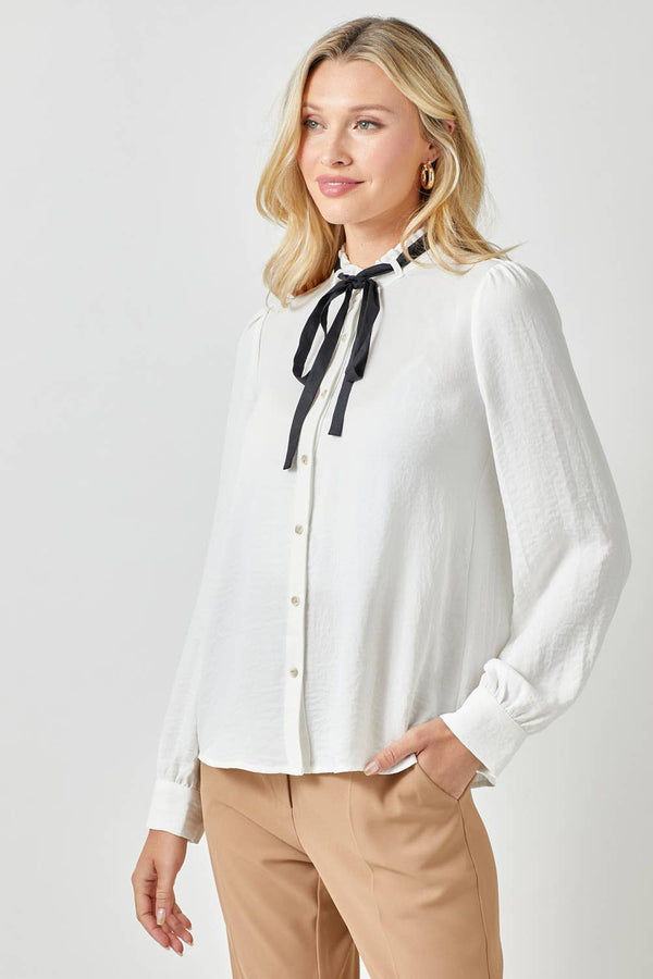 White Ruffle and Ribbon Blouse