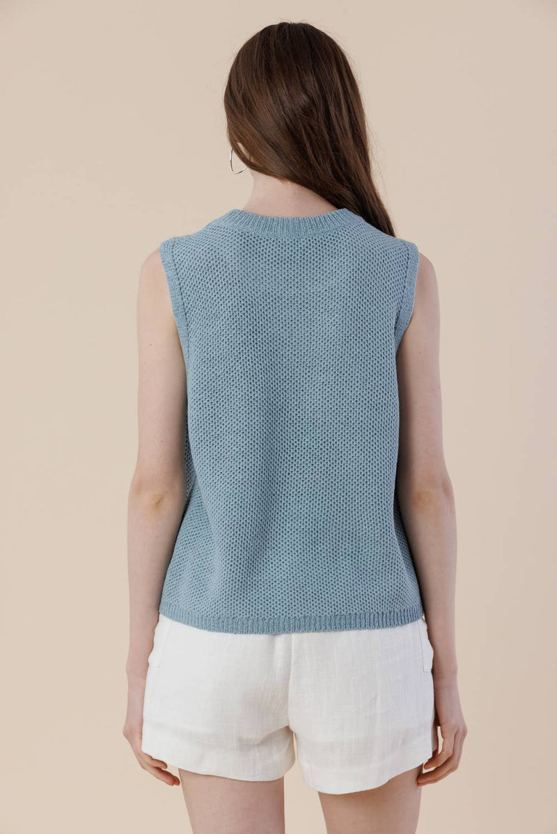 Howdy Embroidery Sweater Tank – Western Sleeveless Vest: LT. BLUE