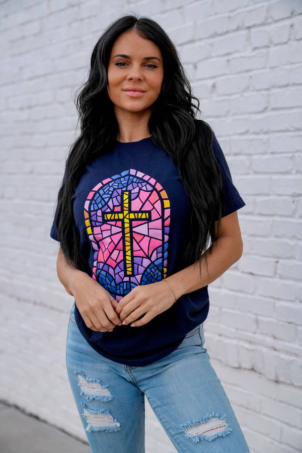 Stained Glass Cross graphic tee