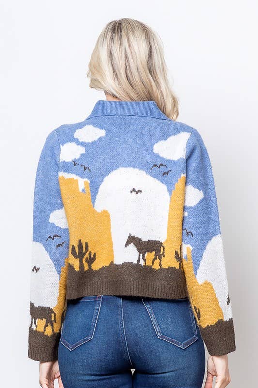 Cozy sweater knit horse cardigan: CHAMBRAY