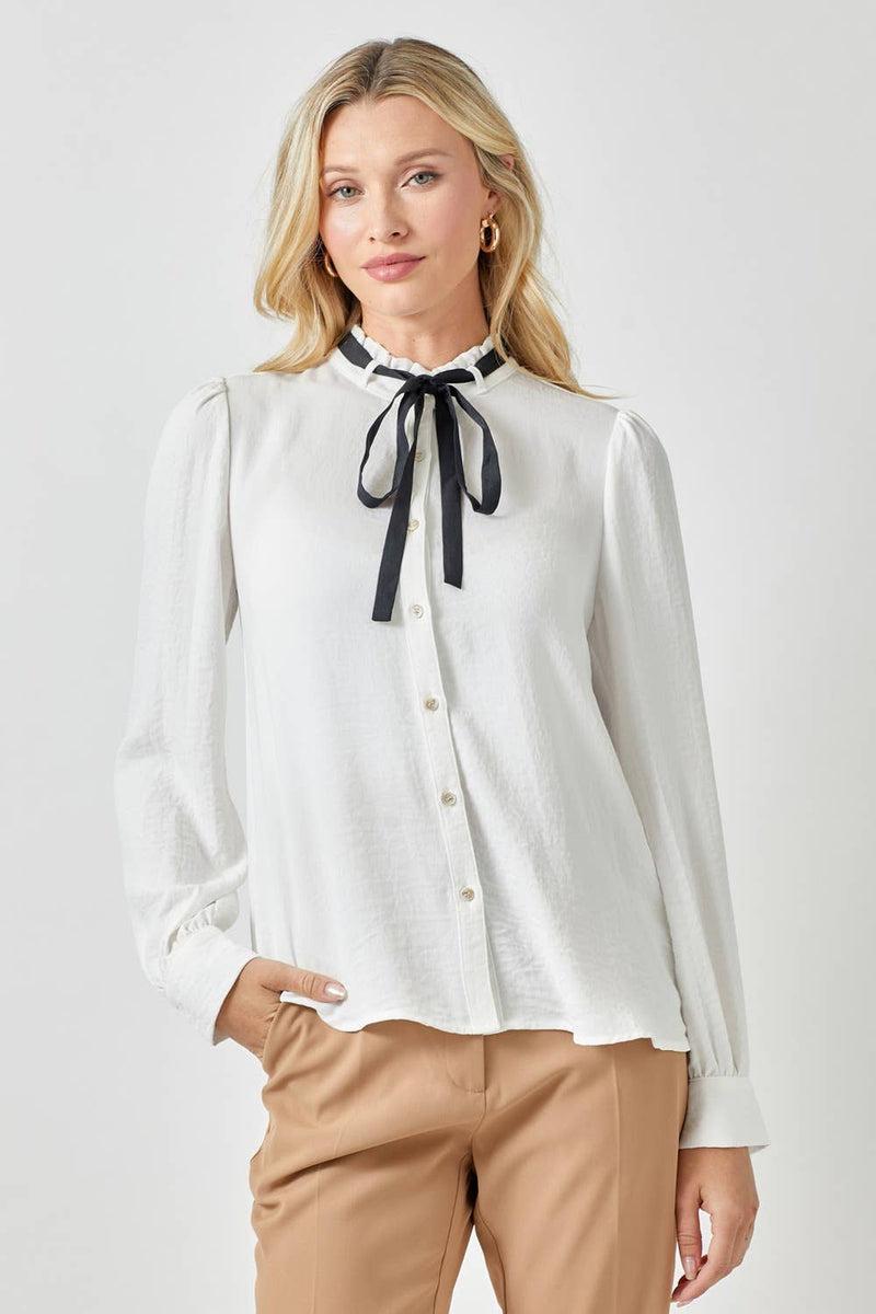 White Ruffle and Ribbon Blouse