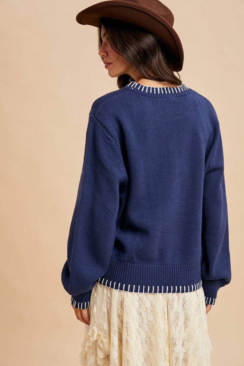 HORSE MOTIF KNITTED SWEATER: NAVY