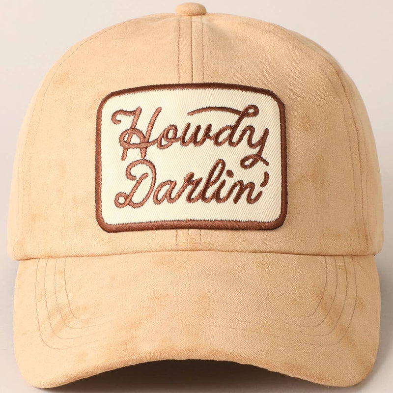 Howdy Darlin Patch Suede Baseball Cap: COGNAC / ONESIZE