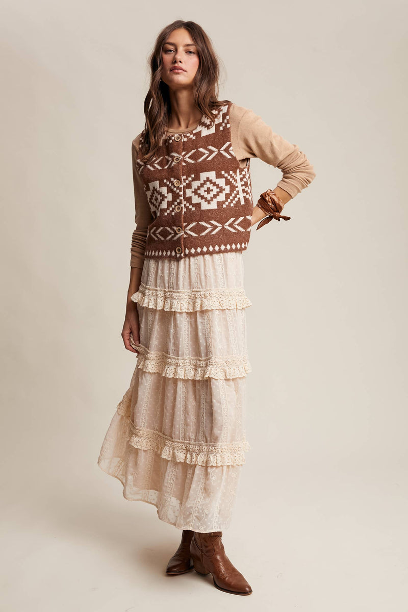 Brown Southwestern Button-Up Wool Vest