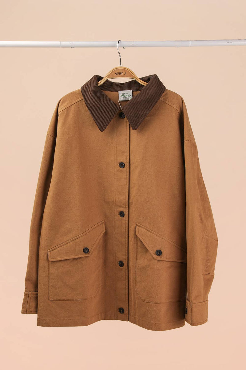 Oversized Casual Barn Jacket: TAUPE