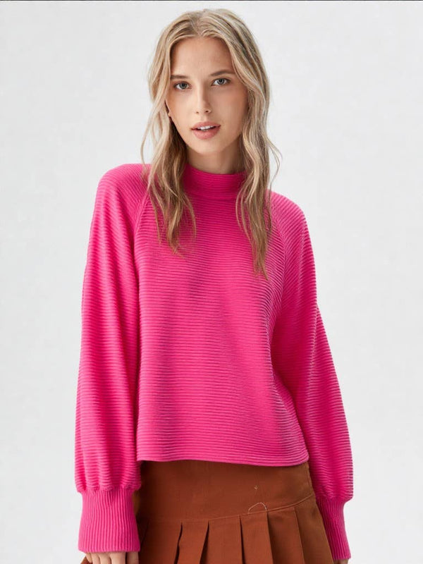 Mock Neck Textured Knit Top
