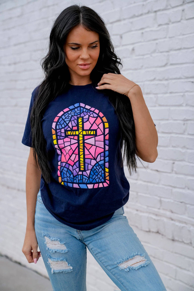 Stained Glass Cross graphic tee