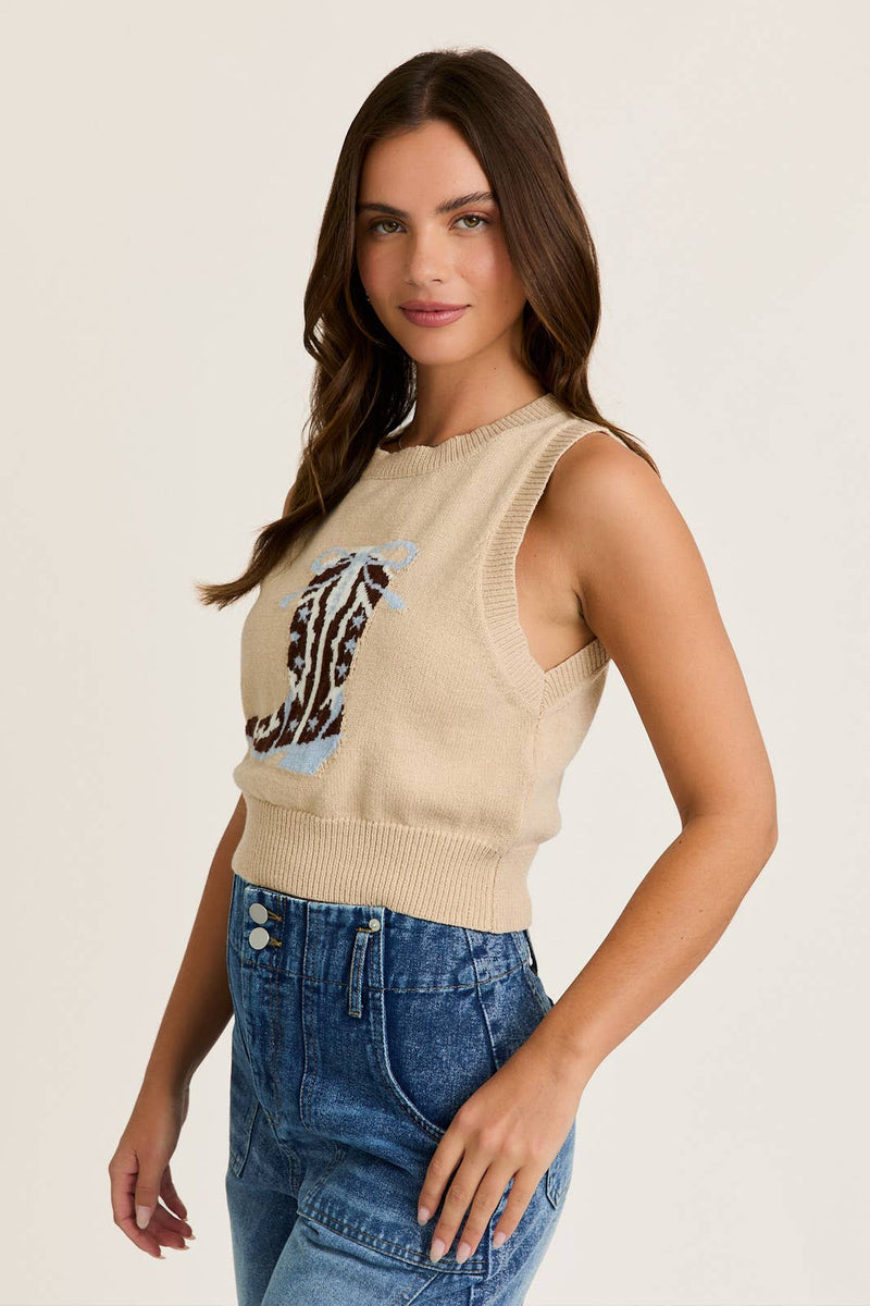 "WESTERN BOOTS" GRAPHIC CREW NECK VEST