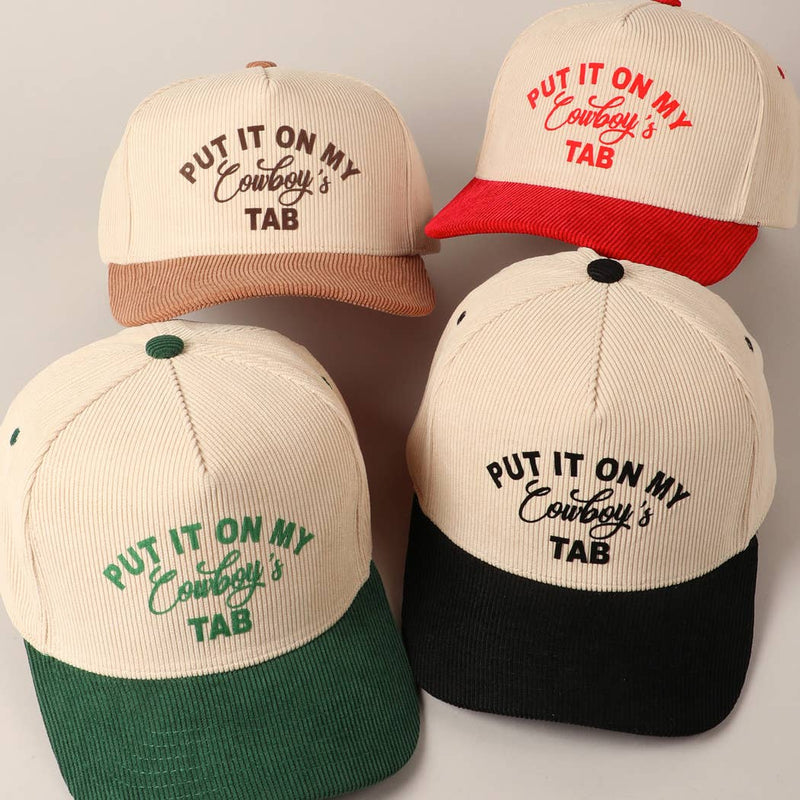 Put It On My Cowboy's Tab Two-Tone Corduroy Cap: Beige / ONE SIZE