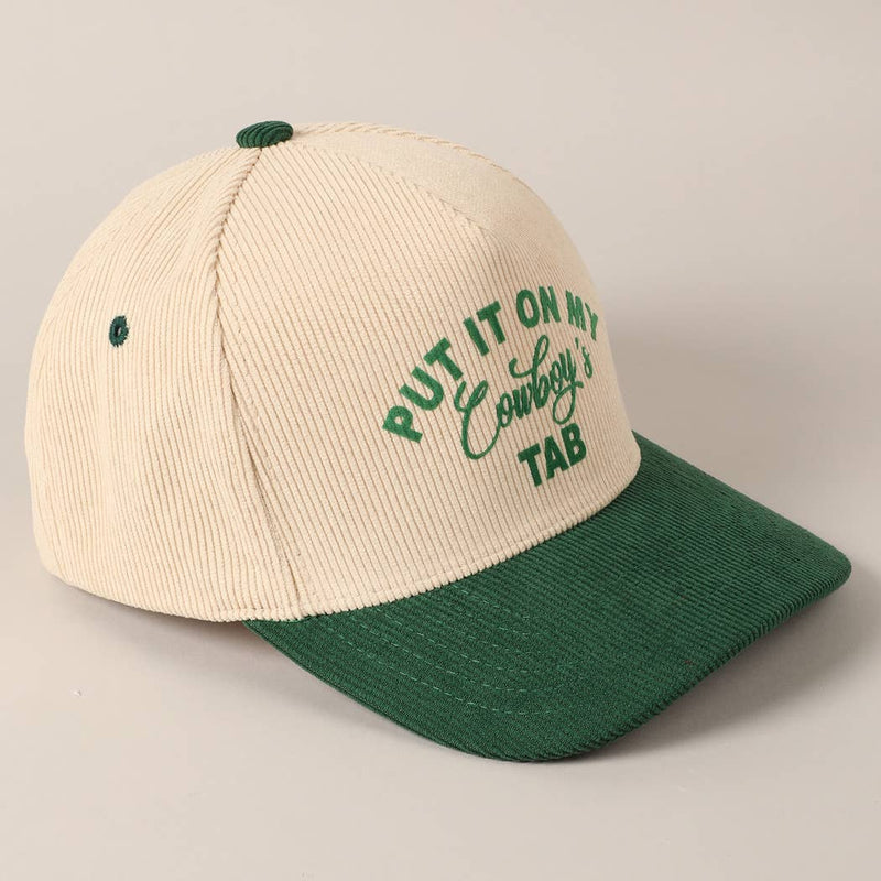 Put It On My Cowboy's Tab Two-Tone Corduroy Cap: Beige / ONE SIZE