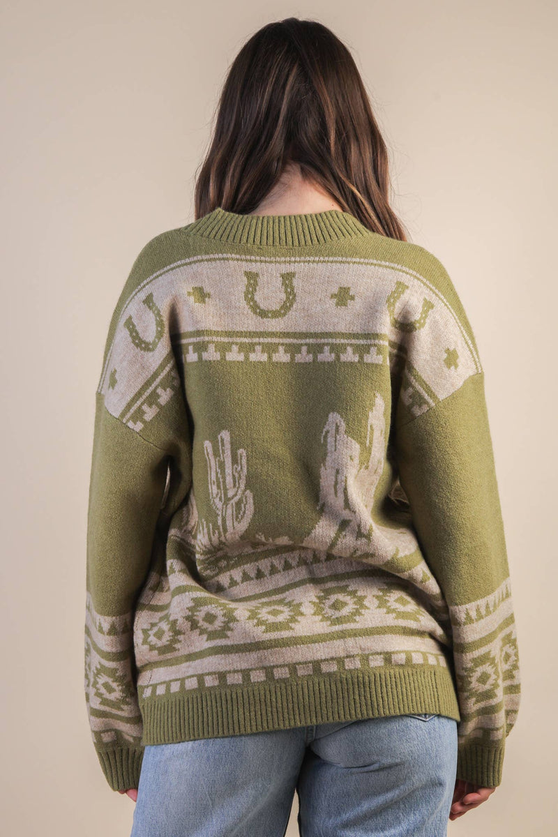 Oversized Western graphic Knit Sweater Cadigan