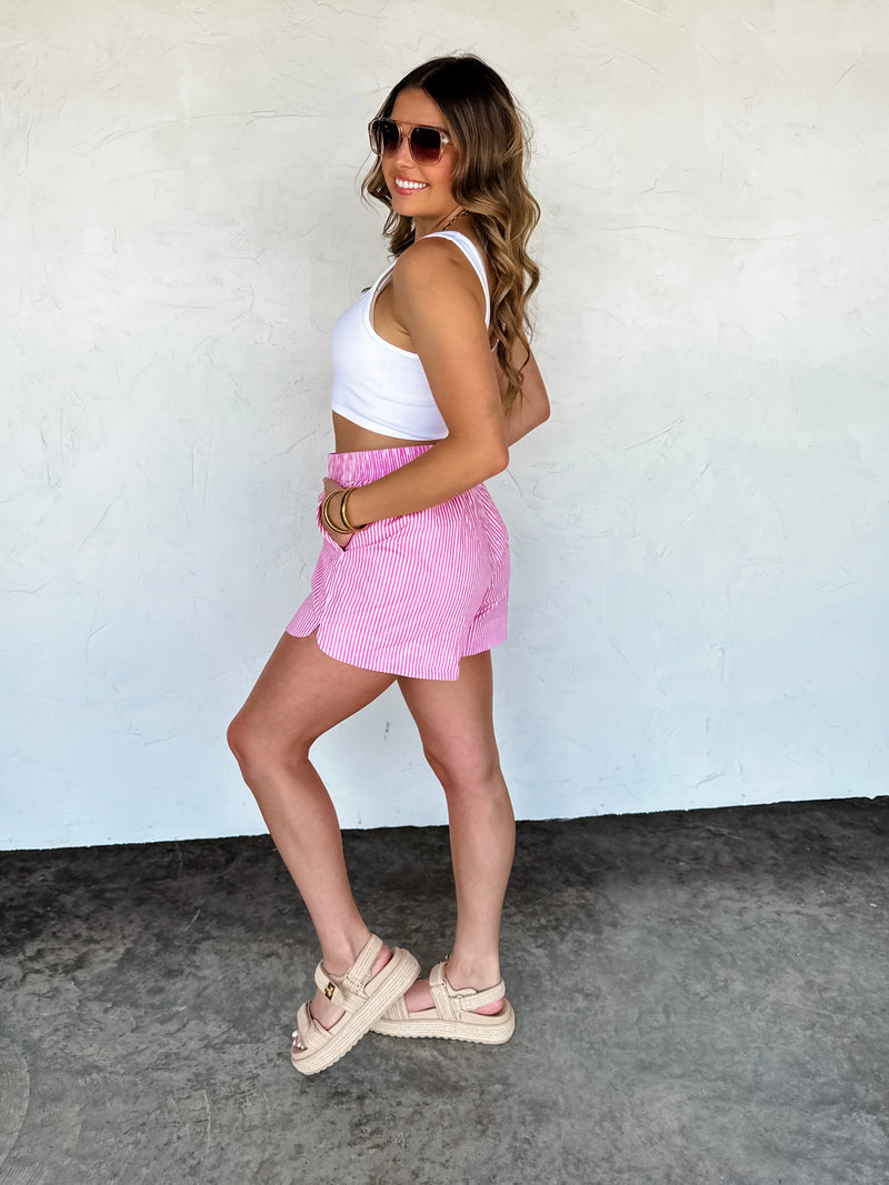 Sun & Fun Printed Shorts in Pink Stripes