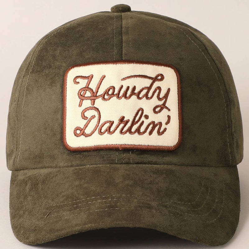 Howdy Darlin Patch Suede Baseball Cap: COGNAC / ONESIZE