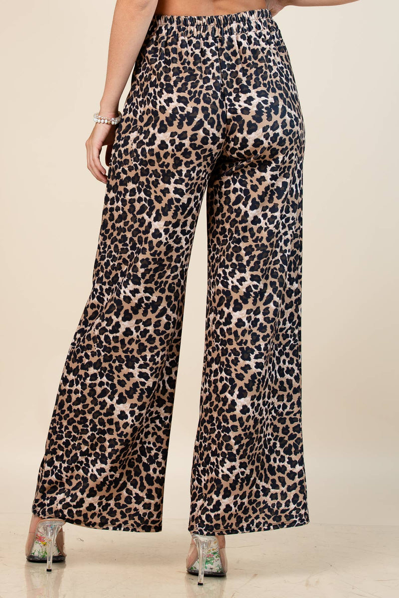 Leopard Angelica Animal  Print Elastic Wide Pants