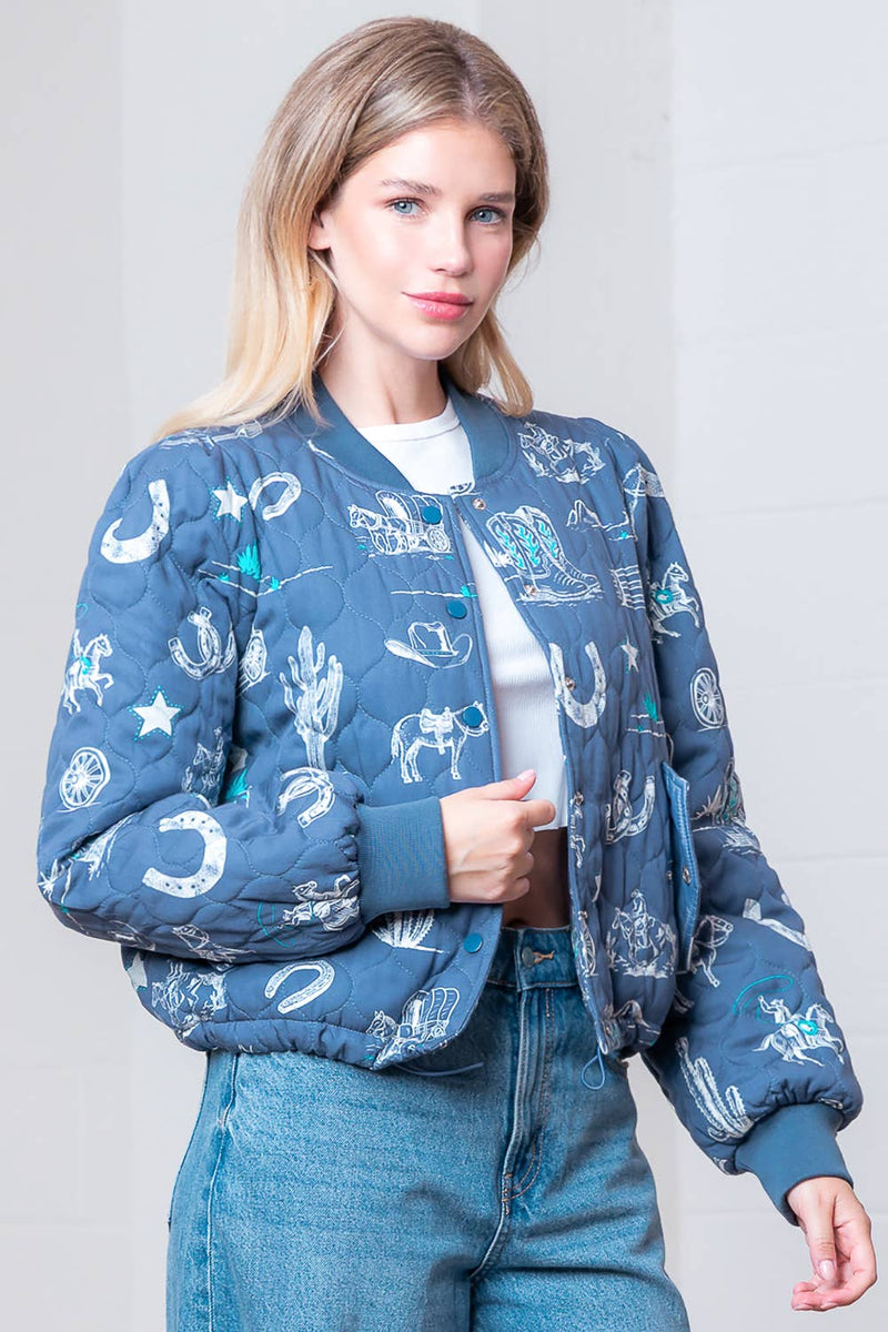 WESTERN PRINTED L/S WITH KNOTCHED COLLAR JACKET