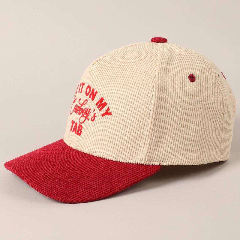Put It On My Cowboy's Tab Two-Tone Corduroy Cap: Beige / ONE SIZE