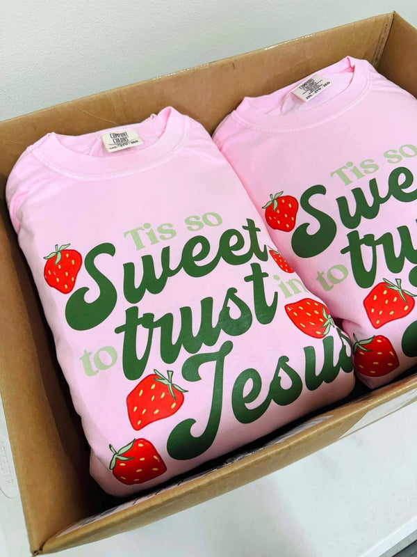 Tis So Sweet To Trust In Jesus Strawberry graphic tee