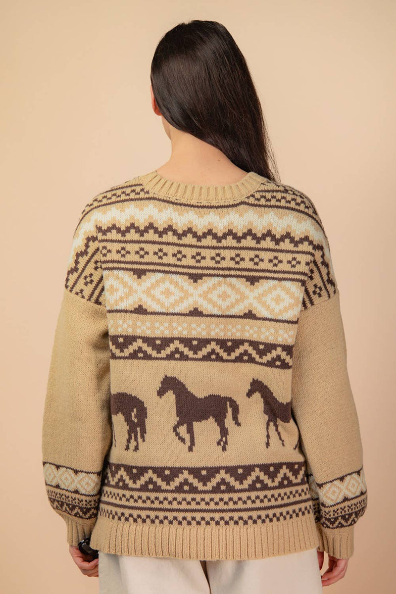 Western Graphic Oversized Knit Sweater Top