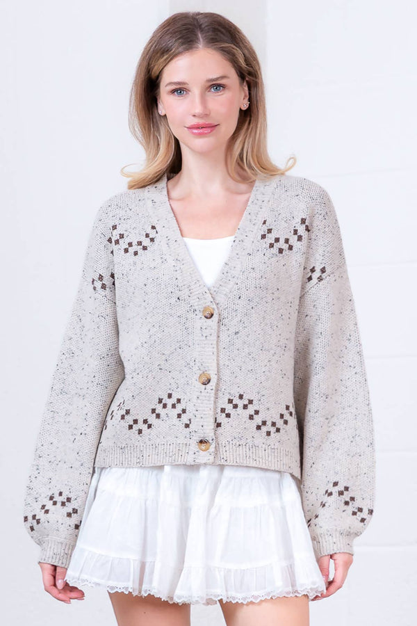 V-NECK BUTTON DOWN HORSES CARDIGAN SWEATER