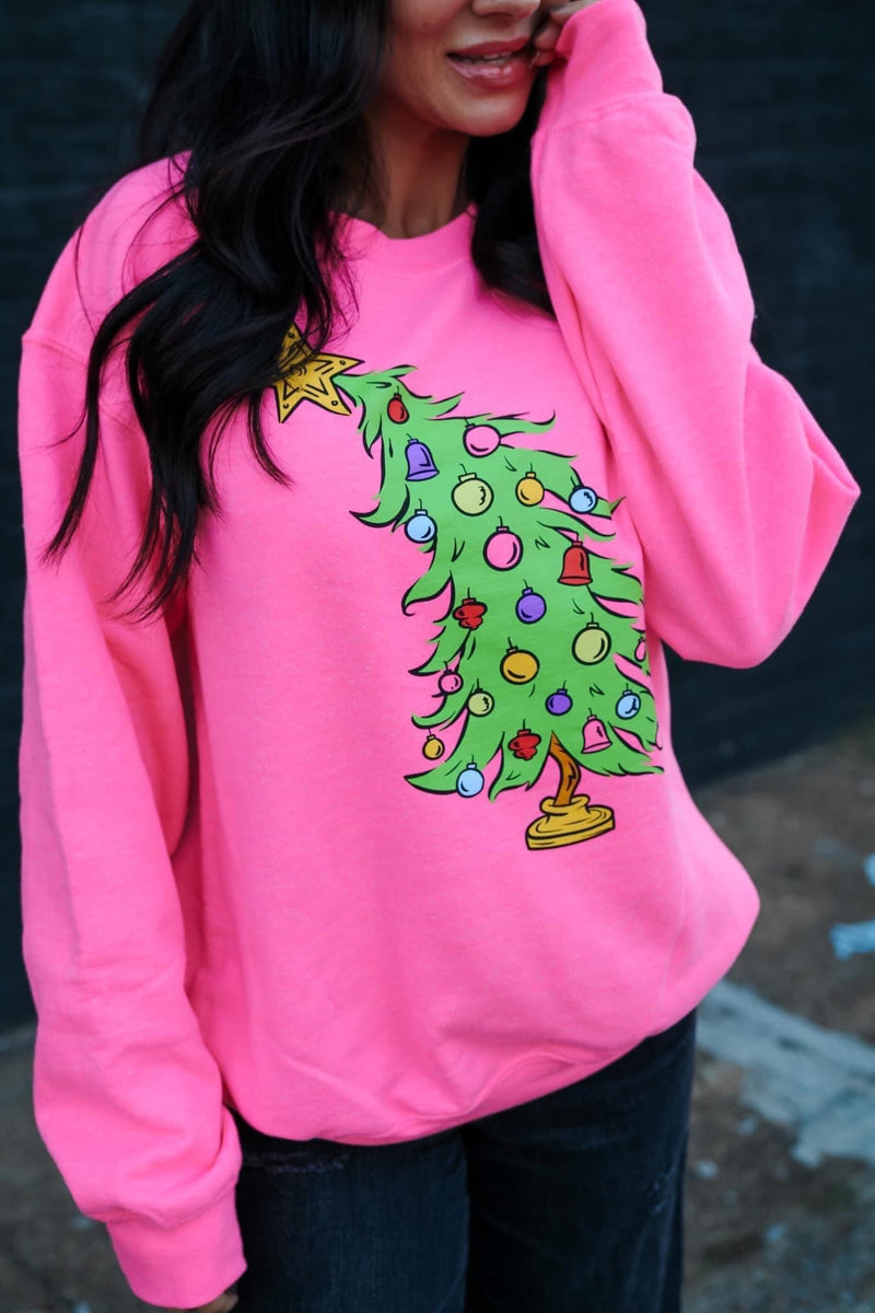 Neon pink Who Christmas Tree sweatshirt