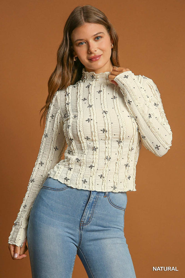 Lace Bow Print Top