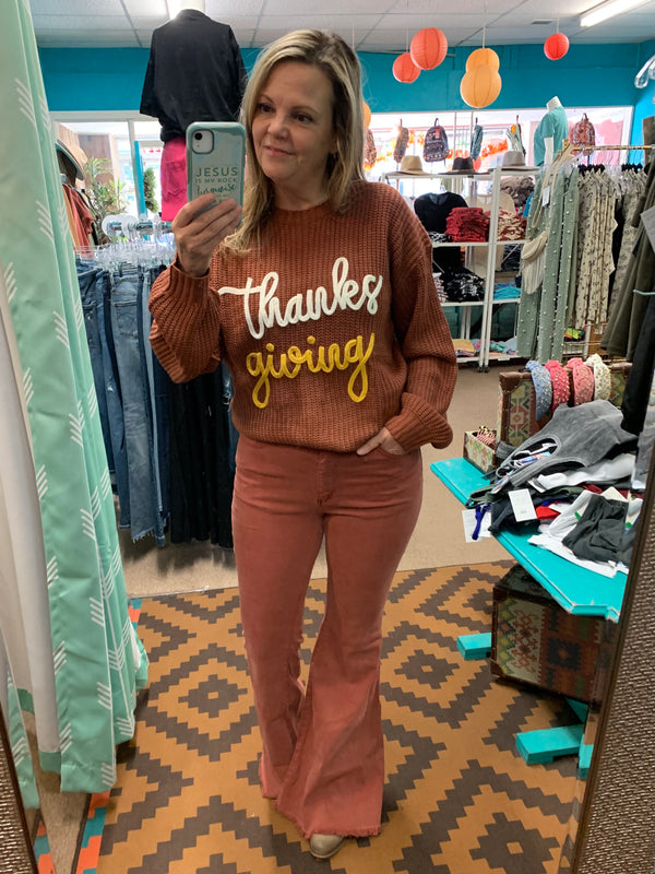 Embroidery Thanksgiving Round Neck Sweater