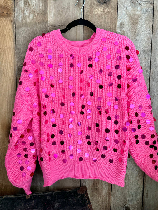 Fuchsia sequin disc sweater