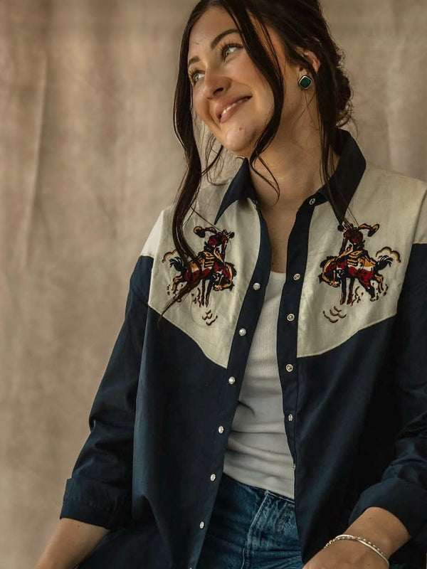 Bronc rider embroidered pearl snap shirt 