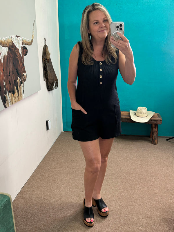 Black Rib Tank Romper