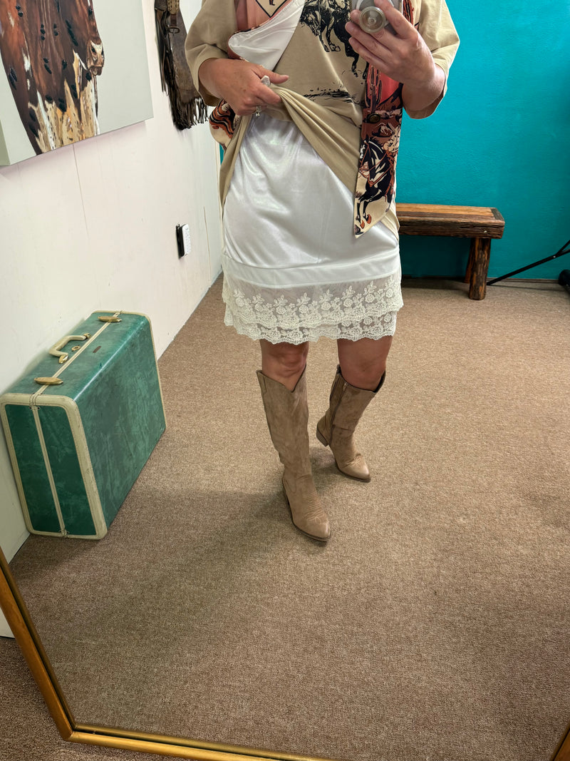 Ivory Lace Satin Half Slip Skirt Extender Rockin A Design TX Ivory Lace Satin Half Slip Skirt Extender Rockin A Design TX